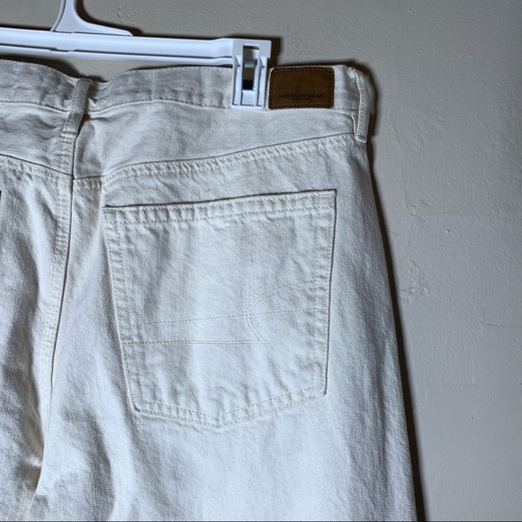 american eagle white crop wide leg hem raw 100% cotton button fly sz 16 short - Picture 8 of 10
